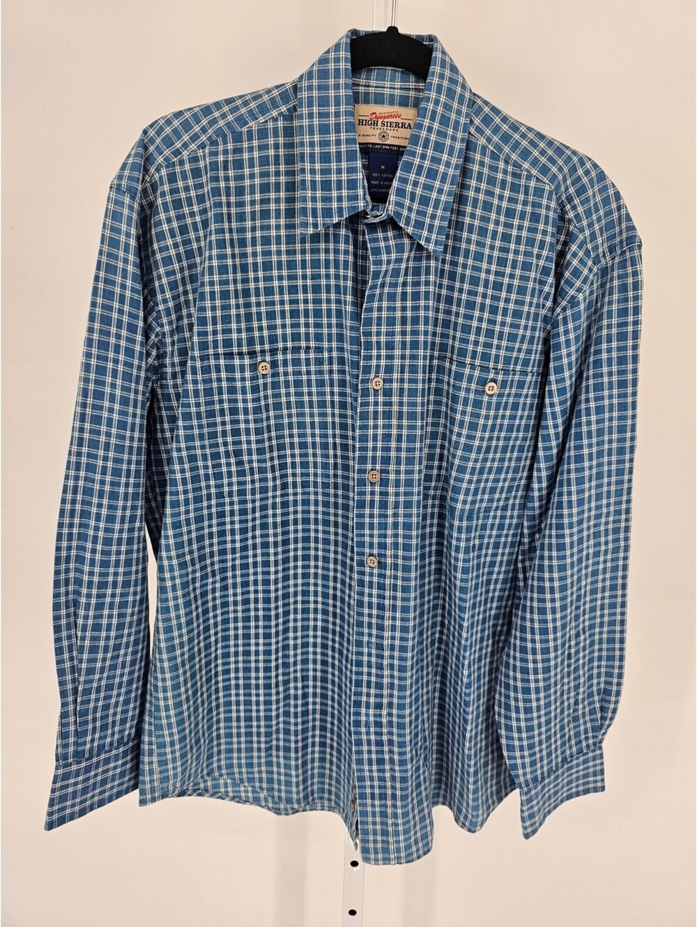 High Sierra Mens Sz M 100% Cotton Button Up Dress Shirt Blue Plaid - Picture 1 of 4